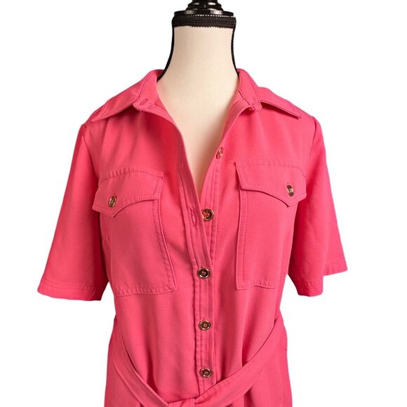Trina Turk Womens Shirt Dress Pink Belted Size S Short Sleeve Button Up - Picture 5 of 9